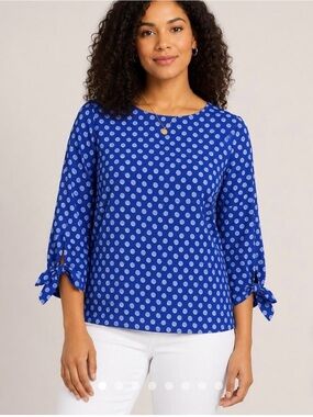 Lilly Pulitzer Royal Purple Spotted Langston Bow Tie Sleeve Blouse Top